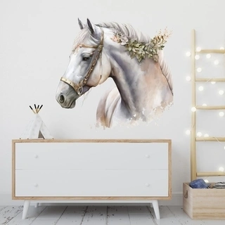 Akvarell veggklistremerke med hvit hest