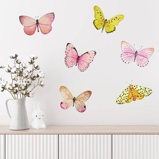 Akvarell veggklistremerkeark med sommerfugler