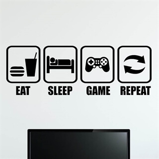Kul wallsticker med teksten Eat, sleep, game, repeat