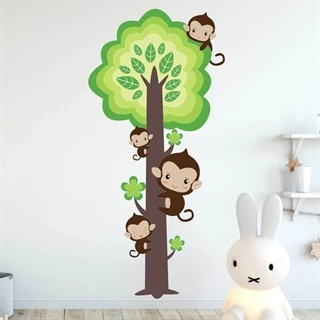 Printet Træ med søde aber - wallstickers