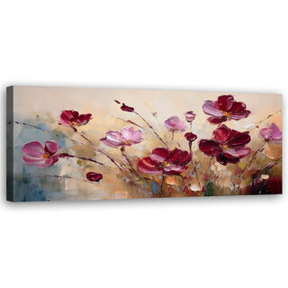 Lerretsbilde, Røde valmueblomster malt - (150x50)