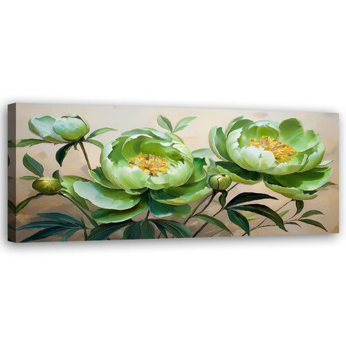 Lerretsbilde, Peonblomster Grønn sammensetning - (150x50)