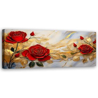Lerretsbilde, Roser gull blomster marmor bakgrunn - (90x30)