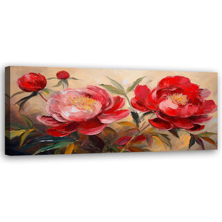 Lerretsbilde, Røde Peoner Blomster Planter malt - (90x30)