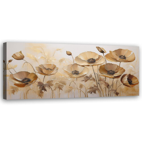 Lerretsbilde, Valmuer Blomster Boho Beige Sepia - (120x40)