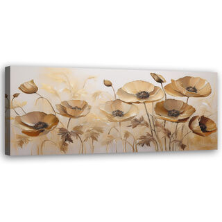 Lerretsbilde, Valmuer Blomster Boho Beige Sepia - (90x30)