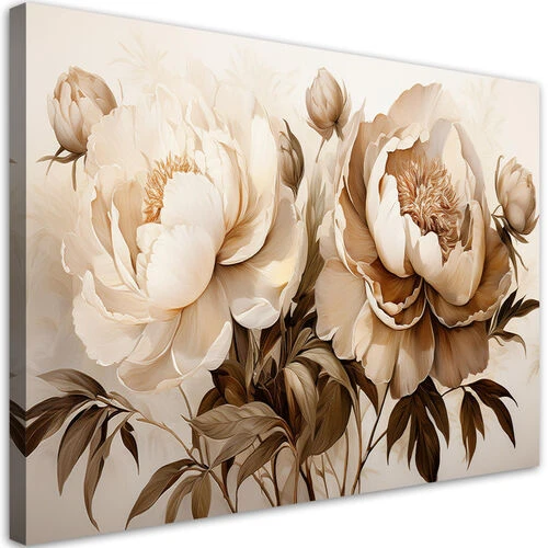 Lerretsbilde, Peoner Peoner Blomster i beige - (120x80)