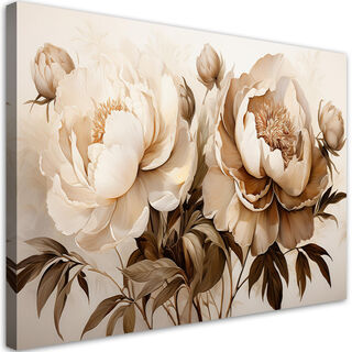 Lerretsbilde, Peoner Peoner Blomster i beige - (60x40)
