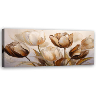 Lerretsbilde, Tulipaner Blomster Sepia Beige - (90x30)