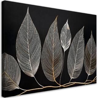 Lerretsbilde, Minimalisme Bladkvist Glamour Sølv - (100x70)