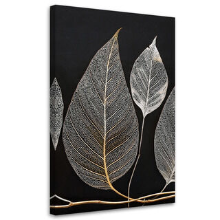 Lerretsbilde, Minimalisme Bladkvist Glamour Sølv - (40x60)