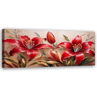 Lerretsbilde, Røde liljer blomsterplanter - (150x50)