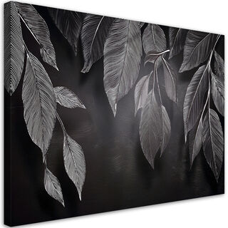 Lerretsbilde, Minimalisme etterlater planter svart og hvitt - (60x40)