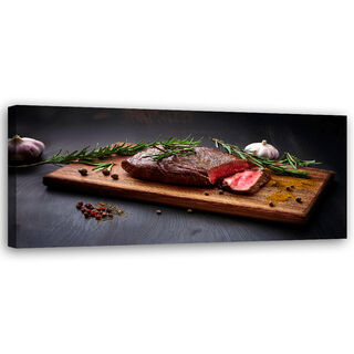 Lerretsbilde, Steak Meat Food for Restaurant Kitchen - (150x50)