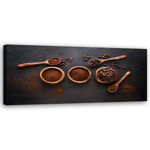 Lerretsbilde, Malte kaffebønner til kjøkken - (150x50)