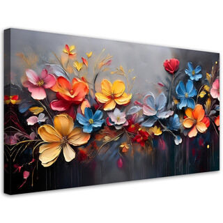 Lerretsbilde, Malt sammensetning av blomster - (120x60)