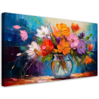 Lerretsbilde, Malt blomsterbukett i vase - (100x50)