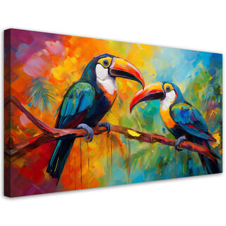 Lerretsbilde, Toucan fargerike tropiske fugler - (80x40)