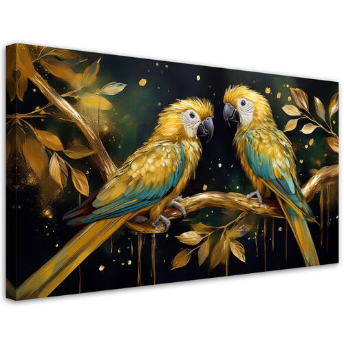 Lerretsbilde, Papegøyefugler gull - (100x50)