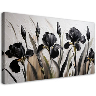 Lerretsbilde, Svarte iriser blomsterabstraksjon - (80x40)