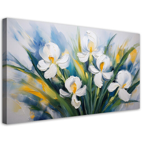 Lerretsbilde, Malte hvite irisblomster - (80x40)