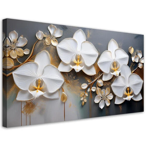 Lerretsbilde, Orchid White Flower Abstraksjon - (80x40)