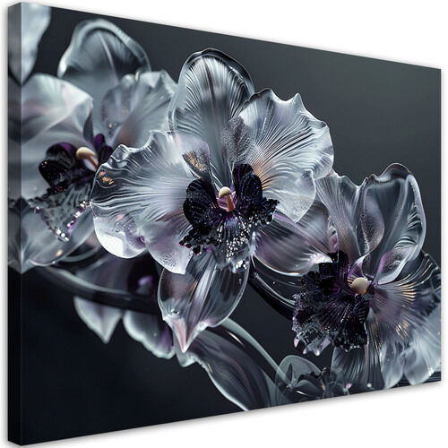 Lerretsbilde, Blomstrende glassblomster svart og hvitt