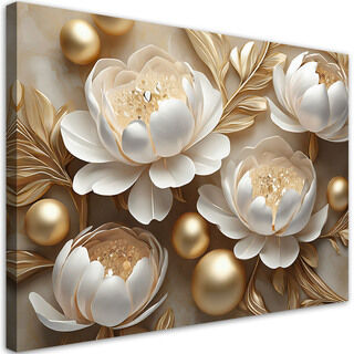 Lerretsbilde, Gull glamour blomster 3D
