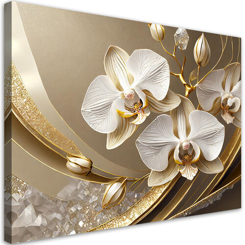 Lerretsbilde, Golden Orchid Flower 3D
