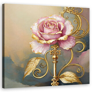Lerretsbilde, rose, blomst, gull, glamour