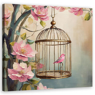 Lerretsbilde, fugl, shabby chic, blomster