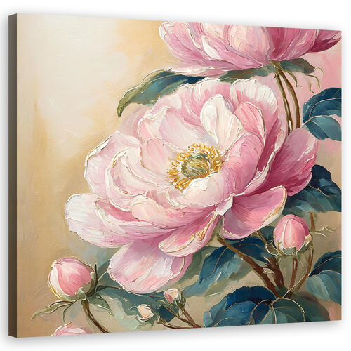 Lerretsbilde, peon, blomst, akvarell, vintage