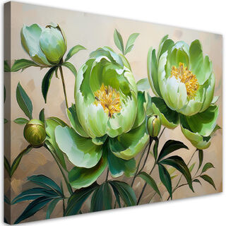 Lerretsbilde, Peonblomster Grønn sammensetning