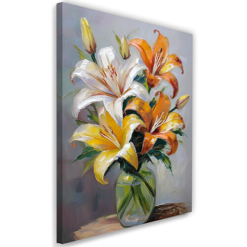 Lerretsbilde, Liljer blomster i en vase malt
