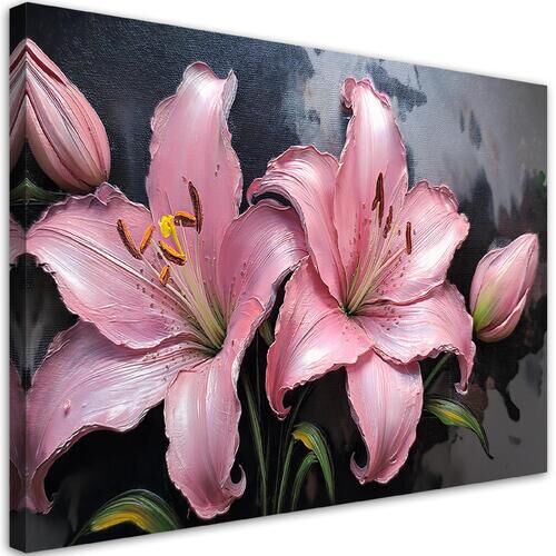 Lerretsbilde, Liljer Rosa blomster Planter Pastell