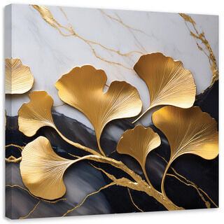 Lerretsbilde, Ginko Botanicals Flowers Marble Grey Gold