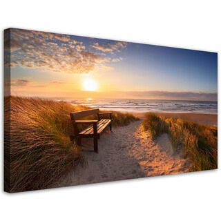 Lerretsbilde, Strand Hav Sanddyner Solnedgang