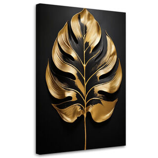 Lerretsbilde, Monstera-blad svart og gull