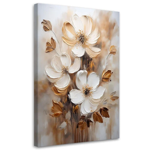 Lerretsbilde, Beige blomster malt