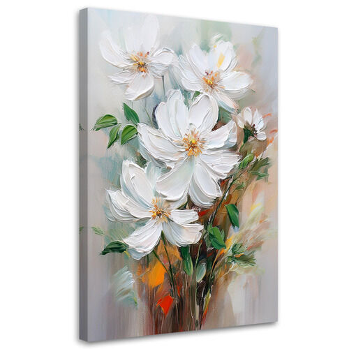 Lerretsbilde, Malte hvite blomster Natur