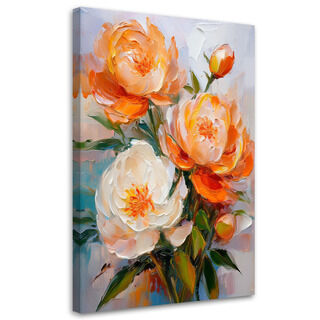 Lerretsbilde, Oransje pionblomster malt