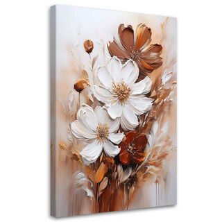 Lerretsbilde, Hvite blomster på beige bakgrunn