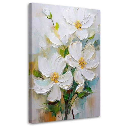 Lerretsbilde, Hvite malte blomster Natur