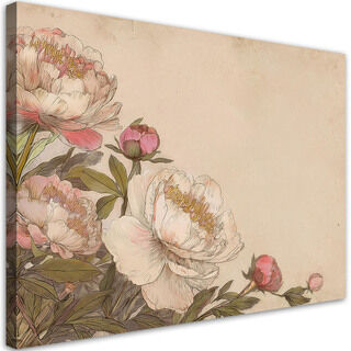 Lerretsbilde, Rosa pioner blomster retro beige