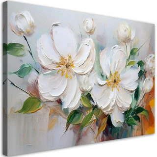 Lerretsbilde, Hvite quiltede blomster som om de er malt