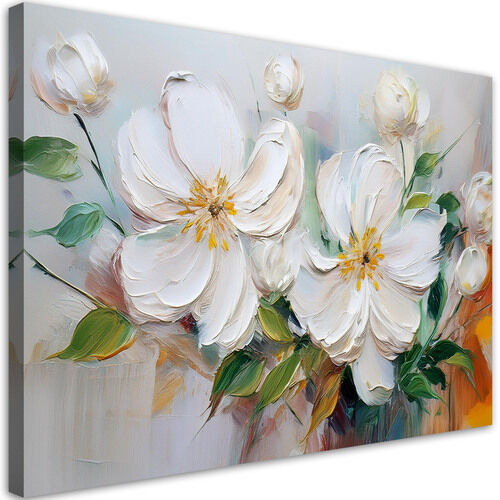 Lerretsbilde, Hvite quiltede blomster som om de er malt