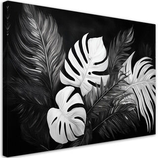 Lerretsbilde, Monstera-blader Svart og hvit