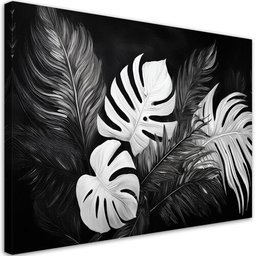 Lerretsbilde, Monstera-blader Svart og hvit