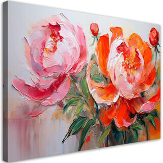 Lerretsbilde, Rosa Peonblomster Oransje
