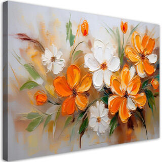 Lerretsbilde, Hvit Oransje Villblomster